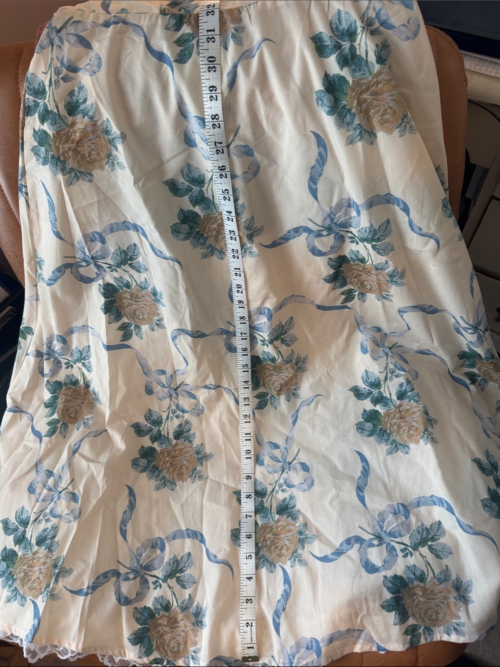 Cream Floral Midi Dress with Blue and Green Print - Medium - Picture 12 of 12